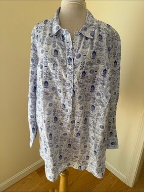 Talbots 3X botanical printed linen top.
